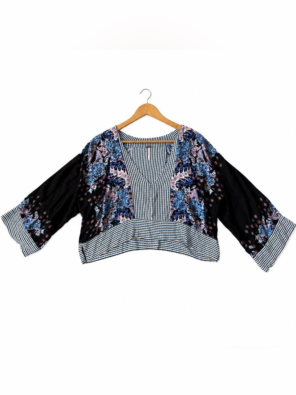 Free People Bohemian Floral V-Neck Cropped Blouse, Size XS
